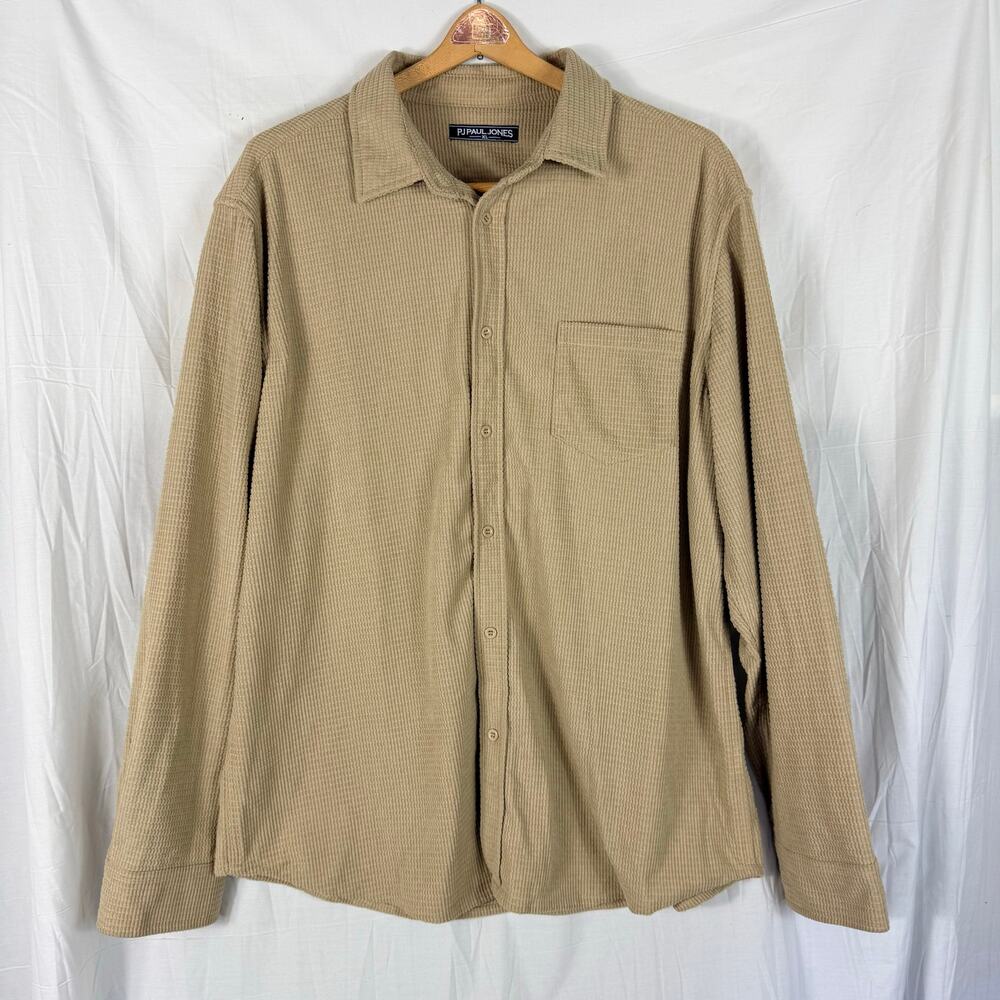 Pj Paul Jones Long Sleeve Shirt Men XL Beige Casual Button Up